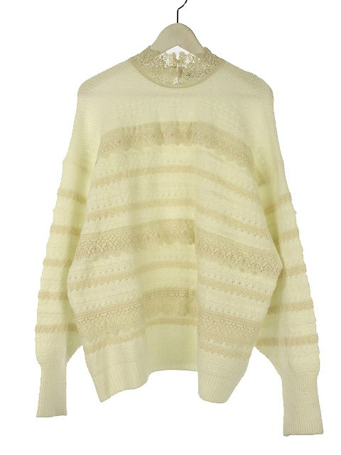 ザラ Zara レース ボーダー ビッグサイズニット オーバーサイズ セーター L アイボリー 長袖 トップス レディース 051 ベクトルパーク