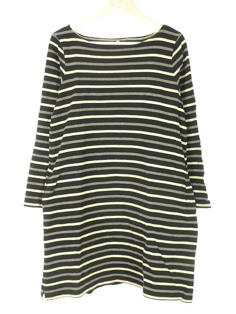 無印良品 良品計画 ボーダーワンピース 長袖 M 黒 ブラック レディース 051 ベクトルパーク