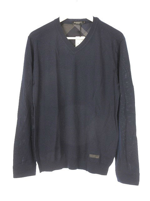 未使用品 ブラックレーベルクレストブリッジ Black Label Crestbridge 長袖 ニット カットソー Vネック チェック L ダークネイビー セーター トップス メンズ 051 ベクトルパーク