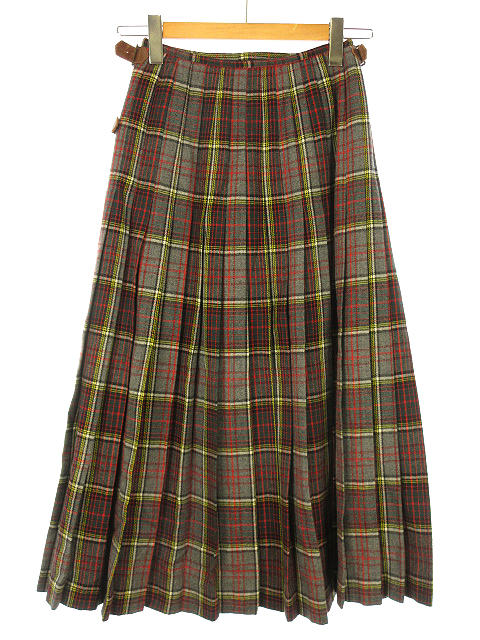 ワンダフルワールド Wonderful World チェック プリーツ ラップ スカート グレー系 レザーベルト 巻きスカート ボトムス ロング カネコイサオ レディース 051 ベクトルパーク
