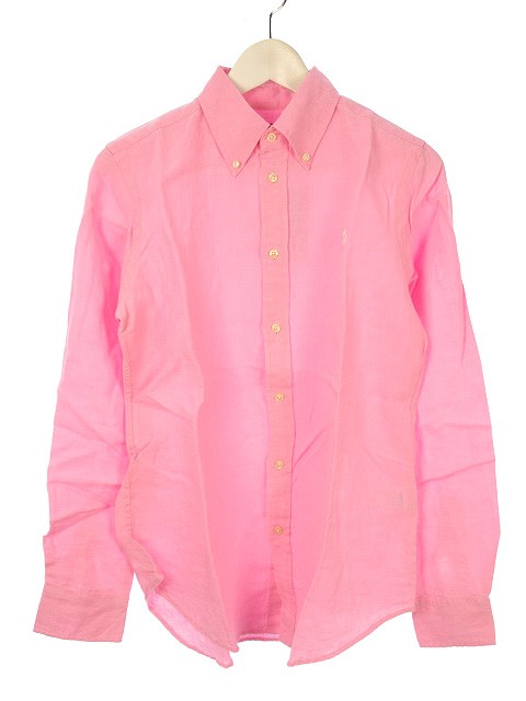 未使用品 ポロ ラルフローレン Polo Ralph Lauren リネン シャツ ボタンダウン S ピンク 麻 ブラウス 長袖 Classic Fit トップス レディース 051 ベクトルパーク