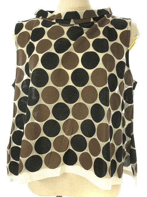 ジウ 慈雨 センソユニコ ドット柄 ベスト ノースリーブ カットソー ブラウス 40 ベージュ系 ブラック トップス レディース 051 ベクトルパーク ジウ 慈雨 センソユニコ ドット柄 ベスト ノースリーブ カットソー ブラウス 40 ベージュ系 ブラック トップス レディース 051 ベクトルパーク