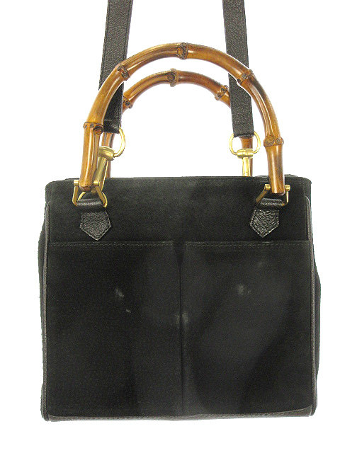 グッチ GUCCI バンブー ハンドル 2way バッグ スエード ブラック 黒  