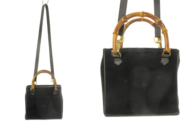グッチ GUCCI バンブー ハンドル 2way バッグ スエード ブラック 黒  
