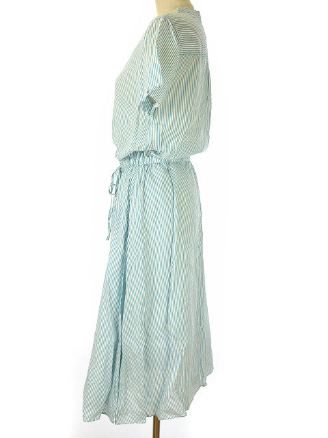 キース Keith ストライプ シャツ ロング ワンピース 40 ブルー系 ホワイト 半袖 リボン レディース 051 ベクトルパーク