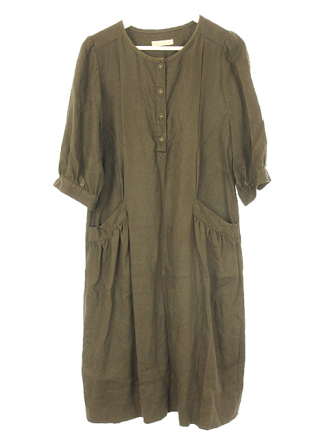 スタディオクリップ Studio Clip リネン ワンピース 麻100 七分袖 ロング ブラウン 茶色 レディース 051 ベクトルパーク