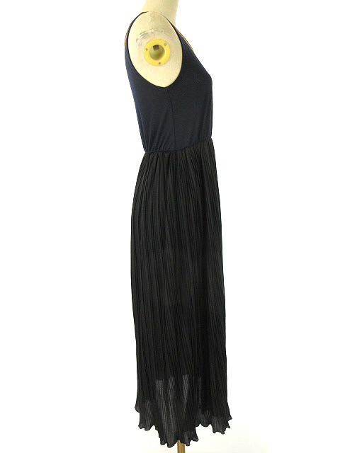 ナチュラルビューティーベーシック Natural Beauty Basic ノースリーブ 切替 プリーツ ロング ワンピース M ネイビー系 ゴールド レディース 051 ベクトルパーク