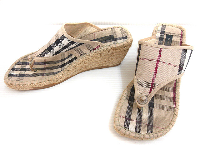 バーバリー BURBERRY チェック ウェッジソール サンダル 38 ベージュ系 