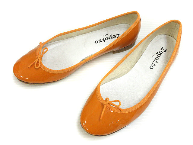 レペット Repetto フラット パンプス 38 オレンジ パテントレザー 