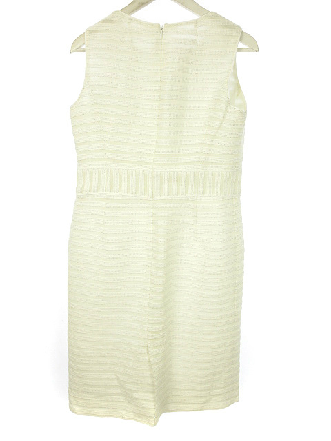 ピエールカルダン Pierre Cardin ボーダ ノースリーブ ワンピース 40 オフホワイト 白 切替 ラメ レディース 051 ベクトルパーク