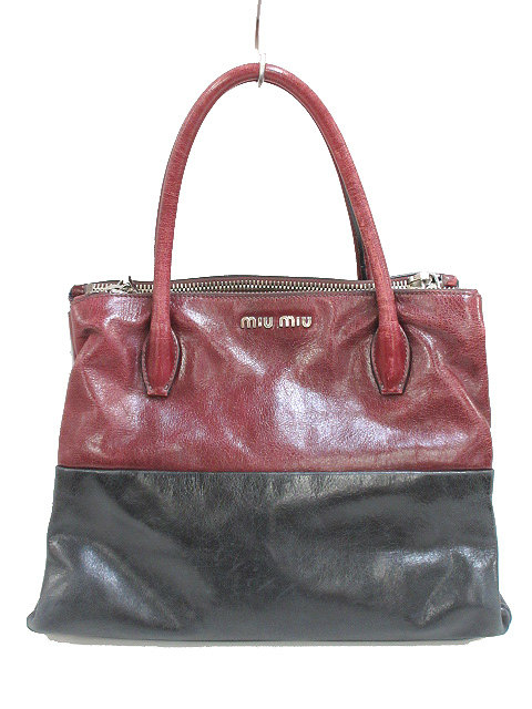 ミュウミュウ miumiu レザー トートバッグ ハンドバッグ バイカラー 本 