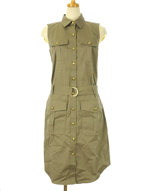 ローレンラルフローレン Lauren Ralph Lauren ノースリーブ シャツワンピース ベルト 2 グレージュ レディース 051 ベクトルパーク