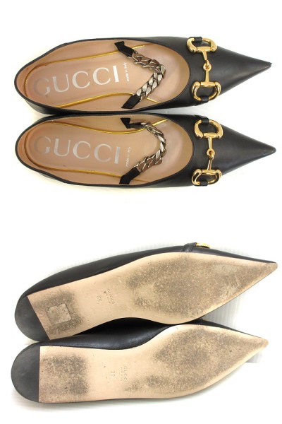 グッチ GUCCI ホースビット付き レザー ウィメンズ フラット バレエ  
