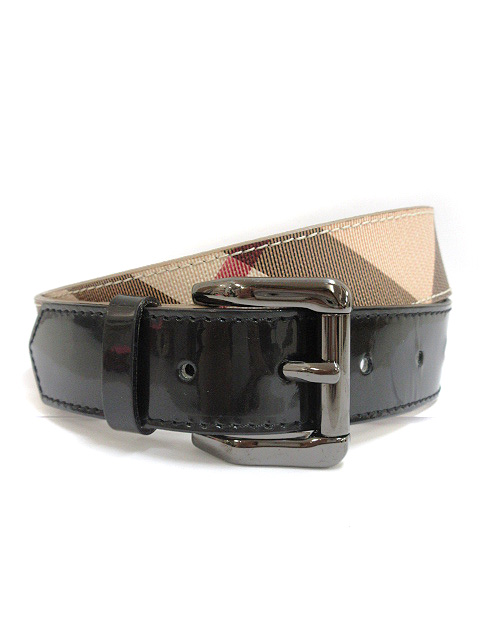 バーバリー BURBERRY チェック ベルト PVC レザー エナメル 34 85 