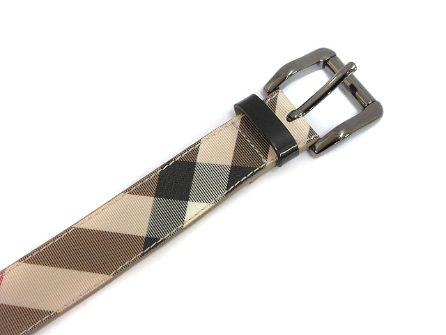 バーバリー BURBERRY チェック ベルト PVC レザー エナメル 34 85 