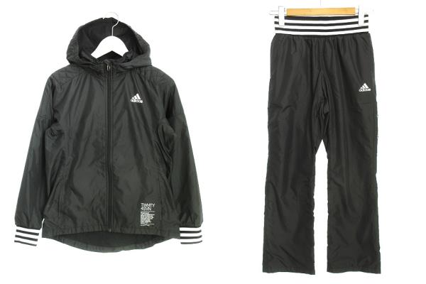 アディダス Adidas セットアップ 24 7フード着ウィンドジャケット ウインドストレートパンツ M 黒 ブラック 上下セット レディース 051 ベクトルパーク
