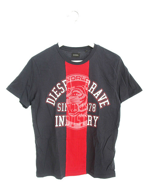 ディーゼル DIESEL プリント Tシャツ メッシュ S ダークグレー 半袖  