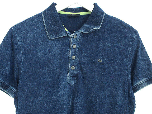 diesel ポロシャツ ディーゼル DIESEL ポロシャツ ダメージ デニム風 S インディゴ系