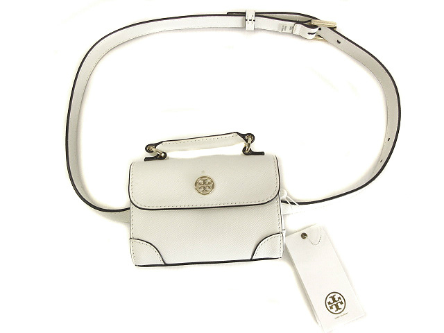 トリーバーチホワイトレザー ショルダーバッグ ロゴ付き