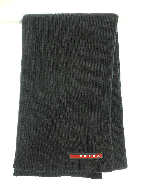 プラダ PRADA マフラー ウール グレー ストール ニット リブ スポーツ 