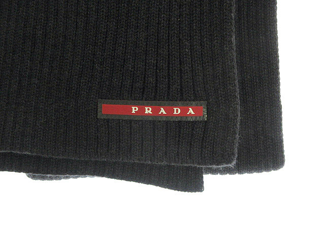 プラダ PRADA マフラー ウール グレー ストール ニット リブ スポーツ 