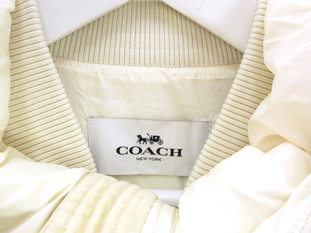 コーチ COACH ダウン コート XS オフホワイト 白 フード付き アウター 