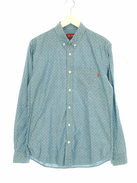 シュプリーム SUPREME ボタンダウン シャツ ドット柄 長袖 M ブルー 