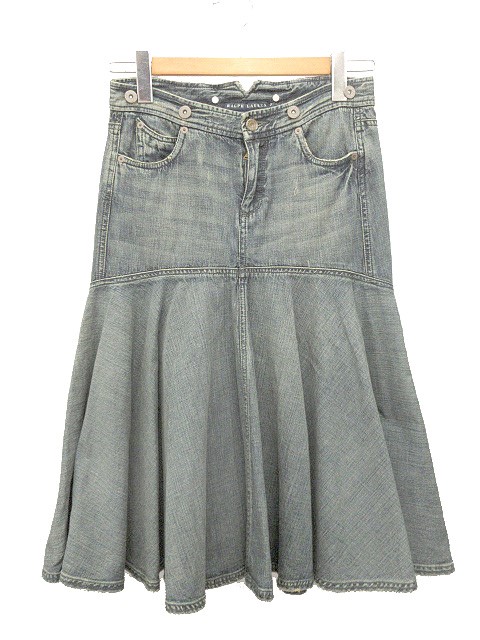 ラルフローレン RALPH LAUREN デニム フレアスカート ダメージ加工  