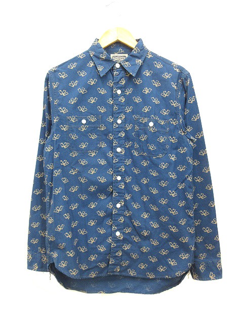 ダブルアールエル RRL ワークシャツ トランプ柄 長袖 総柄 ネイビー S
