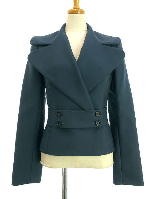 セリーヌ CELINE ベルト付き ダブル ジャケット 36 グリーン系  