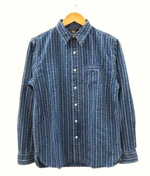 ダブルアールエル RRL インディゴ ストライプ ワークシャツ 総柄 