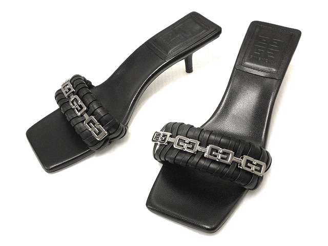 ジバンシィ GIVENCHY スクエアトゥ ミュール サンダル 38 ブラック 黒  