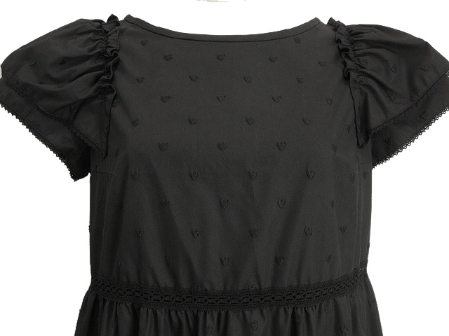 エムズグレイシーハート刺繍 半袖ひざ丈ワンピース 黒 エムズ