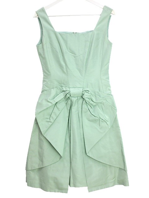 フォクシー FOXEY リボン ワンピース シルク 絹 40 ミントグリーン  