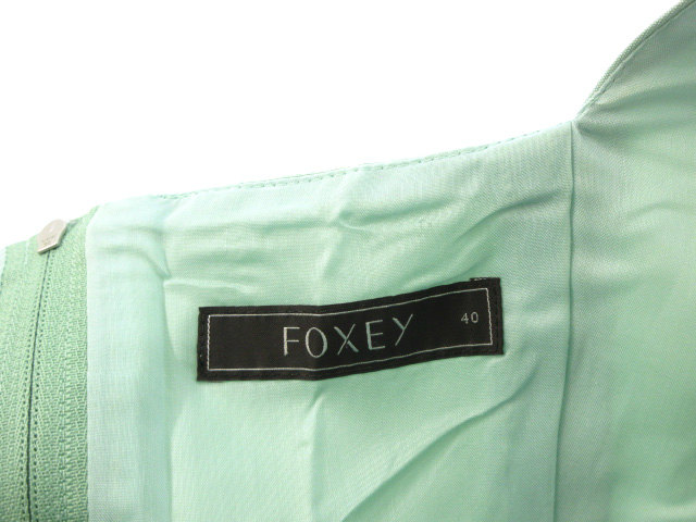 フォクシー FOXEY リボン ワンピース シルク 絹 40 ミントグリーン 