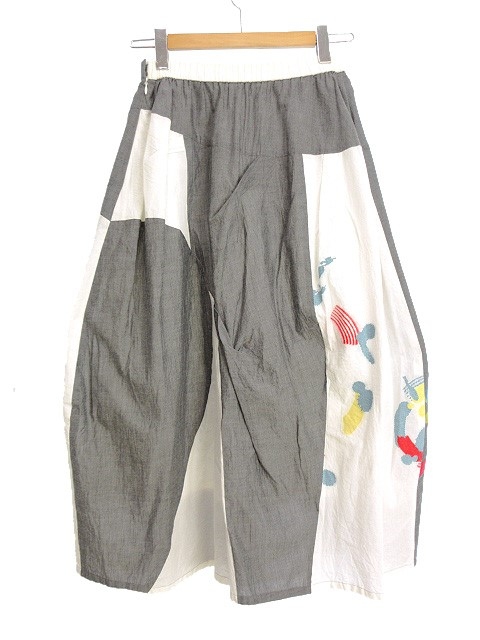 ジウ 慈雨 ジャガード 変形 スカート 40 コットン 綿 グレー 白  