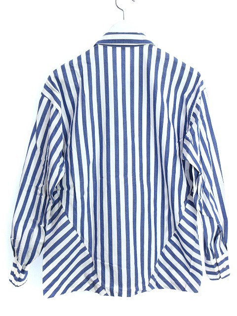 イッセイミヤケ ISSEY MIYAKE im 変形切替 ストライプ シャツ M ブルー 