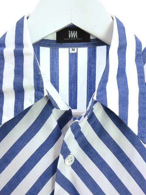 イッセイミヤケ ISSEY MIYAKE im 変形切替 ストライプ シャツ M ブルー 