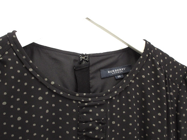 BURBERRYLONDON ブラック 長袖ひざ丈ワンピース 38 バーバリー ロンドン BURBERRY LONDON ワンピース ドット