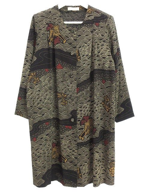 シセンドウ 詩仙堂 HITOSHI TAMURA ちりめん コート プリント 黒  