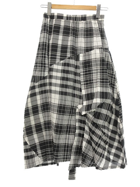 ジウ 慈雨 バルーン スカート 変形 チェック 40 ブラック 黒 ボトムス  
