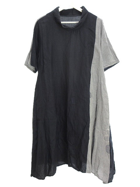 ジウ 慈雨 チュニック ワンピース 切替 ジャガード コットン リネン  