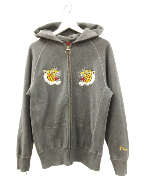 エヴィス EVISU ジップパーカー スウェットパーカー 虎 グレー 38 