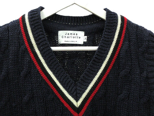 ジェームスシャルロット James Charlotte チルデンニット クリケットベスト Vネック 36 ウール 英国製 トップス メンズ JAMES CHARLOTTE ジェームスシャルロット ユニセックス メンズ
