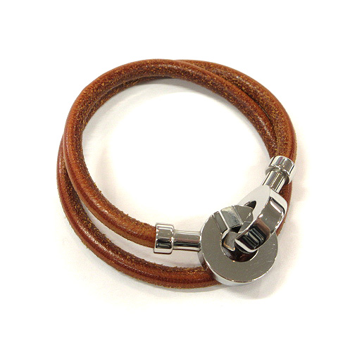 エルメス レザーブレスレット ブラウン シルバー 革