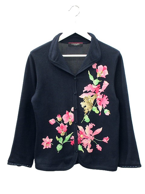 美品　LEONARD レオナール シルク　ニット　ジャケット　42 美品LEONARD レオナール シルクニットジャケット42