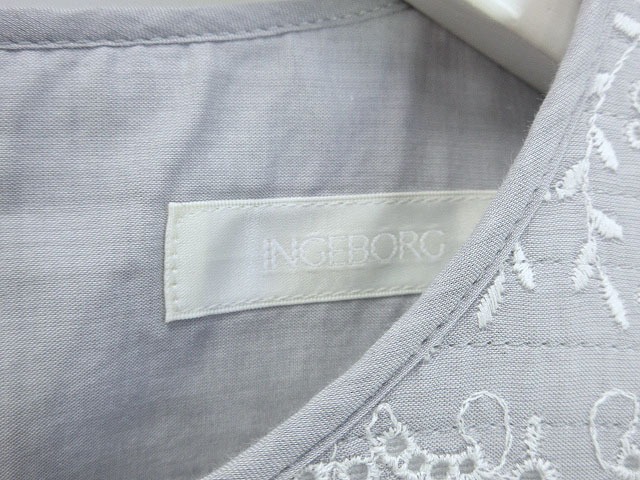 インゲボルグ INGEBORG ボタニカル刺繍ブラウス 2025AW グレー コットン 綿 トップス レディース インゲボルグ INGEBORG ボタニカル刺繍ブラウス 2025AW グレー