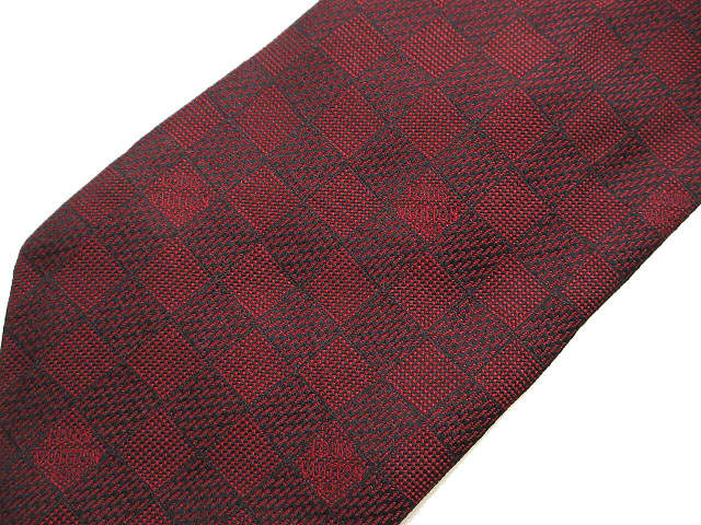 LOUIS VUITTON ヴィトン ロゴ ネクタイ ボルドー 赤 シルク LOUIS VUITTON ヴィトン ロゴ ネクタイ ボルドー 赤 シルク