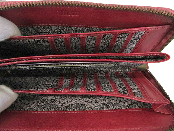 ANNA SUI アナスイ フラップロングウォレット レザー ブラック 花柄 アナスイ ANNA SUI 長財布 レザー ロングウォレット L字