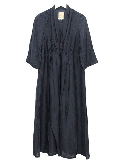 シビラ SYBILLA ネックギャザー オーバーワンピース M ネイビー シルク